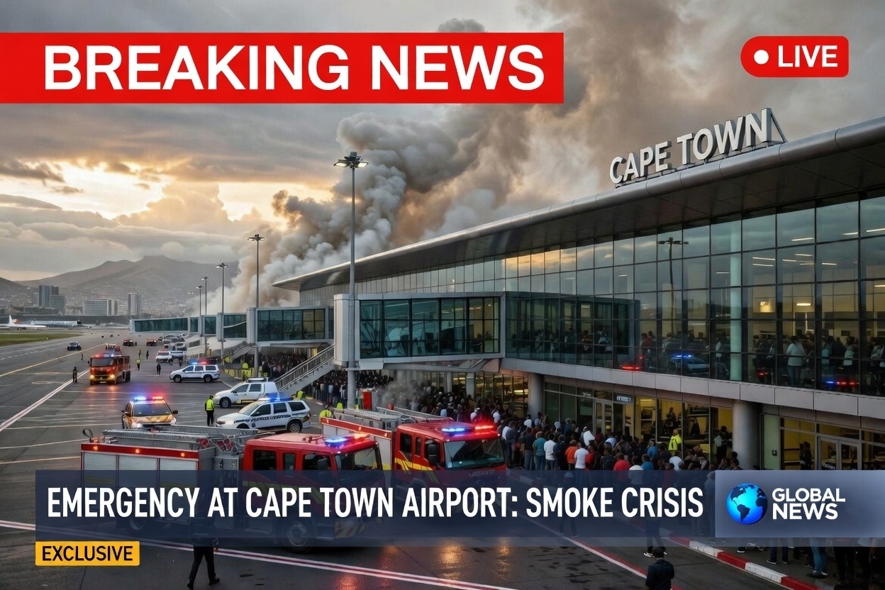 Cape Town International Airport fire 2026 smoke rising from terminal landside
