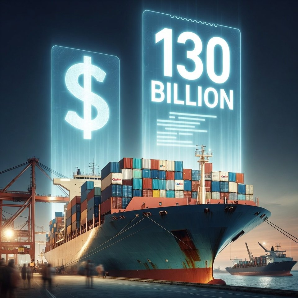 Costco and FedEx cargo containers at US seaport representing $130 billion Trump tariff refund...
