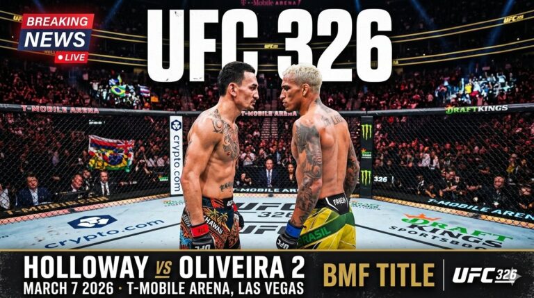UFC 326 Holloway vs Oliveira 2 BMF title fight night at T-Mobile Arena Las Vegas March 7 2026