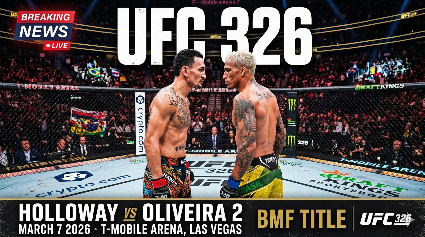 UFC 326 Holloway vs Oliveira 2 BMF title fight night at T-Mobile Arena Las Vegas March 7 2026
