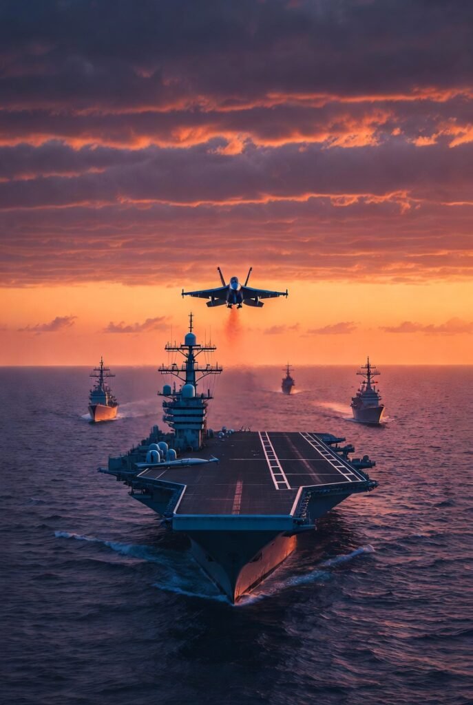 US Navy Operation Prosperity Guardian 2026 — American carrier strike group defending Red Sea commercial shipping from Houthi attacks in Yemen as part of the Iran-US military confrontation in the Middle East conflict