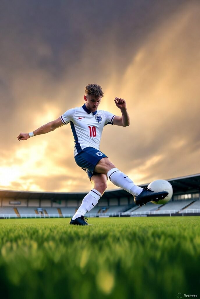 Jude Bellingham England World Cup 2026 fitness return — England number 10 midfielder in white kit training at dawn, recovering from shoulder surgery ahead of FIFA World Cup in USA