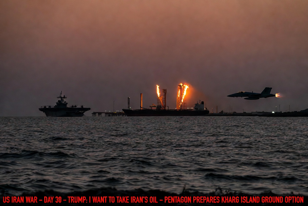: US Navy amphibious assault ship approaches Kharg Island Iran at dusk as Pentagon prepares ground operation options on Day 30 of US Iran war March 30 2026
