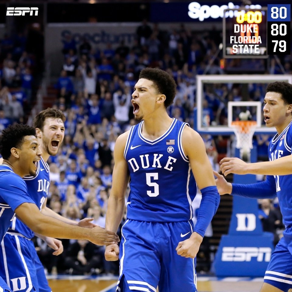 Duke freshman Isaiah Evans celebrates career high 32 points including seven 3-pointers in Duke's 80-79 ACC Tournament quarterfinal win over Florida State Charlotte March 2026