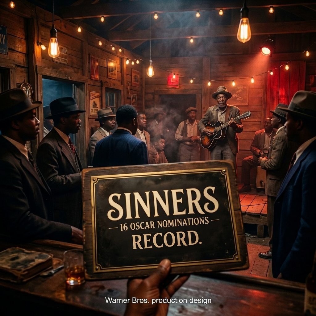 Sinners film 1932 Mississippi juke joint setting cinematography style as Ryan Coogler's Oscar nominated film earns record 16 nominations at 98th Academy Awards 2026