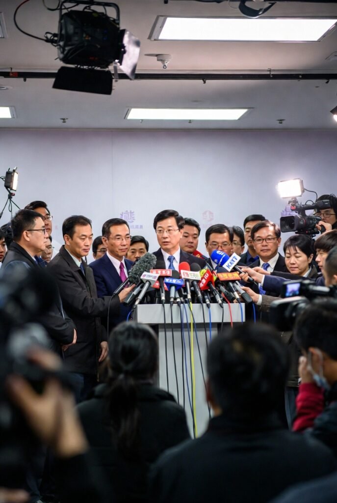 KMT party officials hold a press conference in Taipei ahead of the 2026 peace mission to Beijing