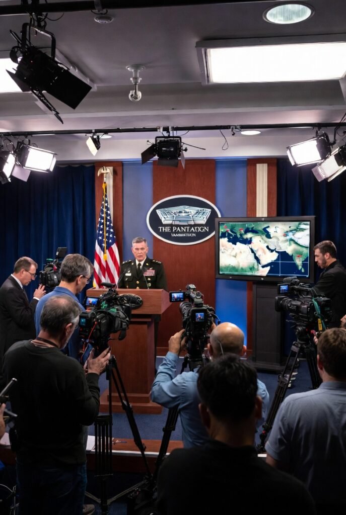 US Pentagon press briefing on the March 2026 military deployment to the Middle East and carrier strike group positioning