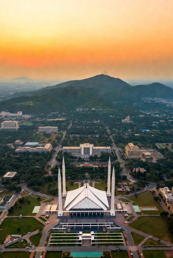 Islamabad Pakistan skyline at sunrise — venue of the 2026 international peace talks