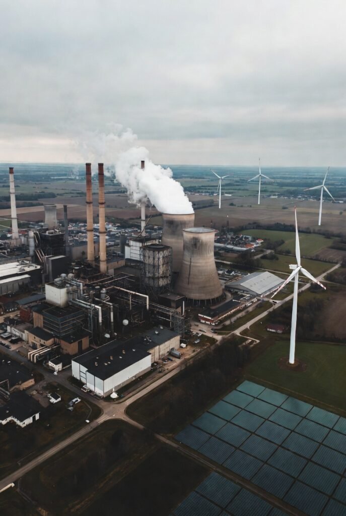 European industrial site showing tension between fossil fuel reliance and the EU green energy transition in 2026.