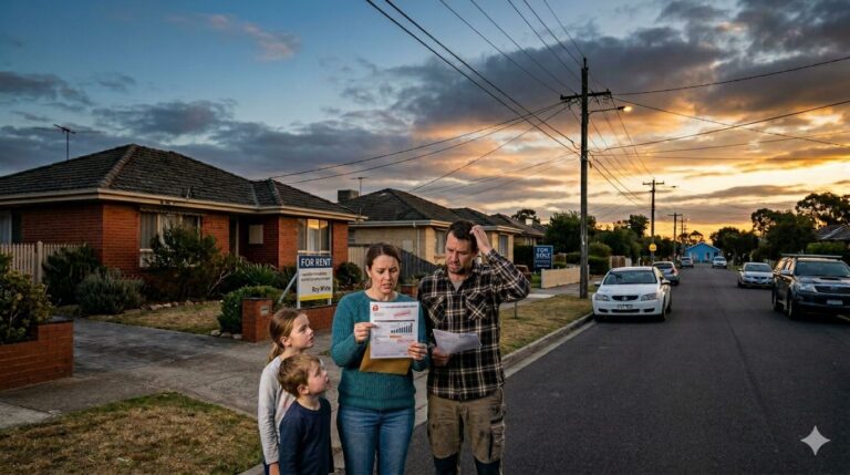Australian family outside a home reviewing bills amid the 2026 cost-of-living crisis Australian family outside a home reviewing bills amid the 2026 cost-of-living crisis