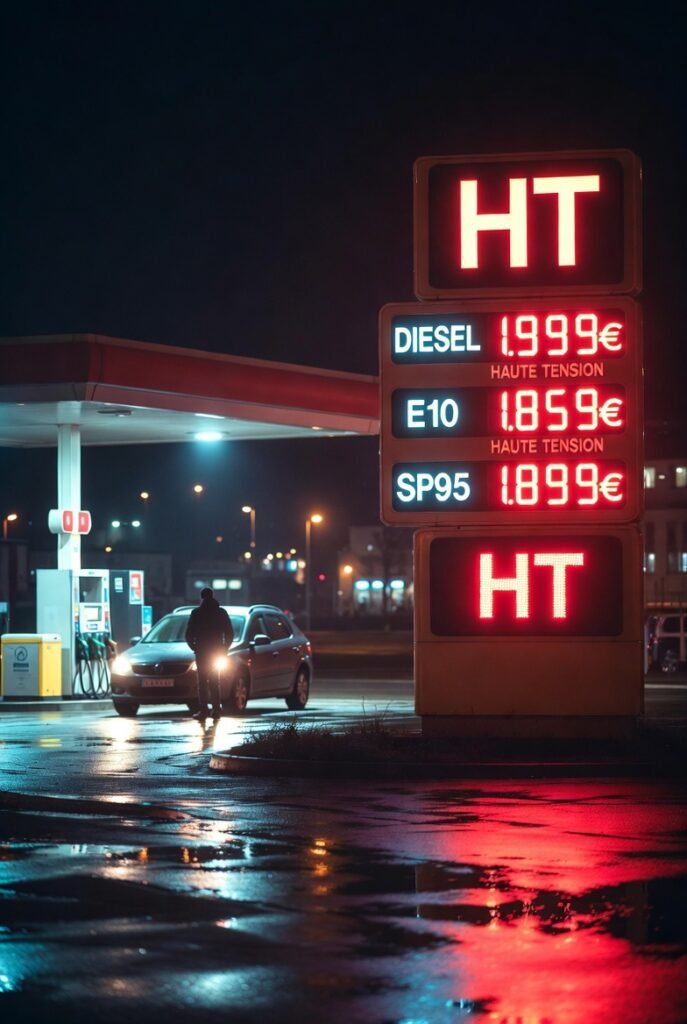 European petrol station displaying record high fuel prices during 2026 global oil crisis and energy shock