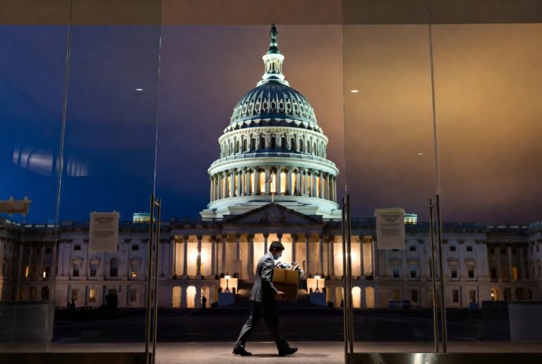 US Capitol Building during government shutdown 2026 with federal worker leaving April 2026