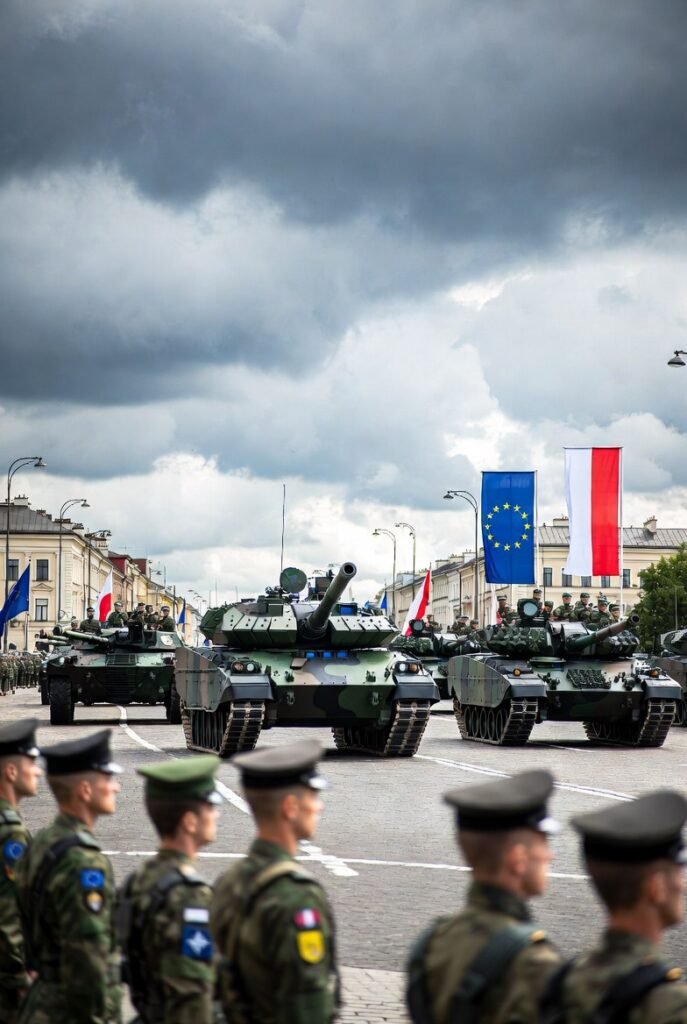 Polish military parade in Warsaw amid calls for increased European defense spending in 2026.