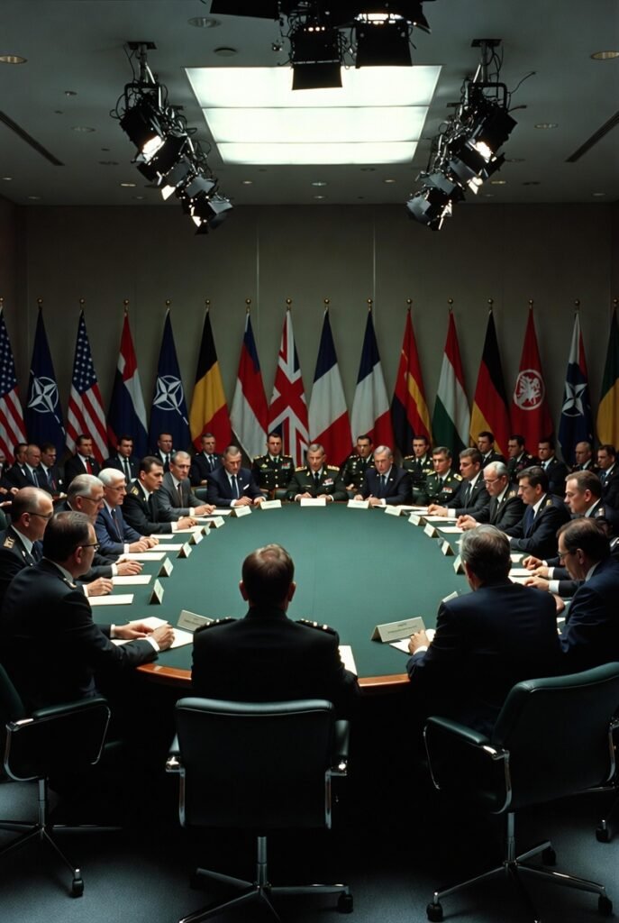 NATO member officials at a defense summit meeting discussing 2026 alliance commitments and spending targets