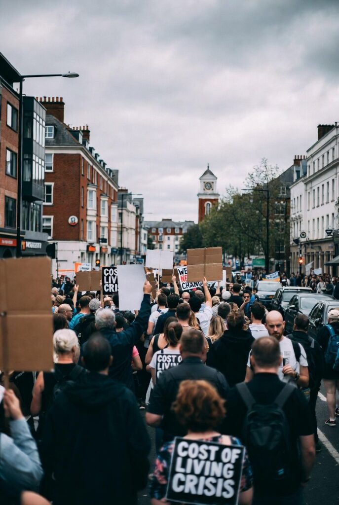 Public protest in UK over cost of living and political leadership crisis 2026