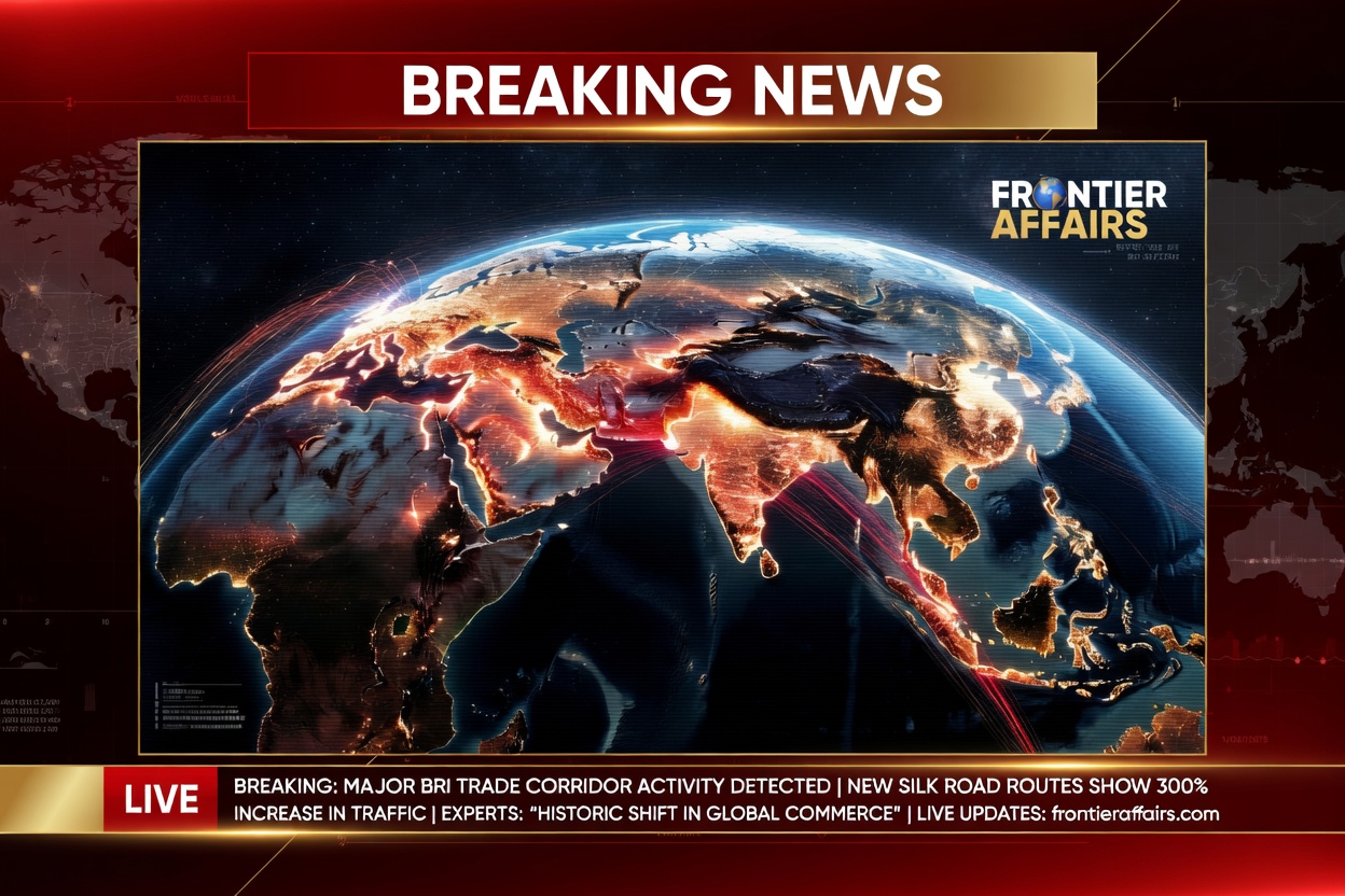 Cinematic map showing China's Belt and Road Initiative trade routes and global influence in 2026