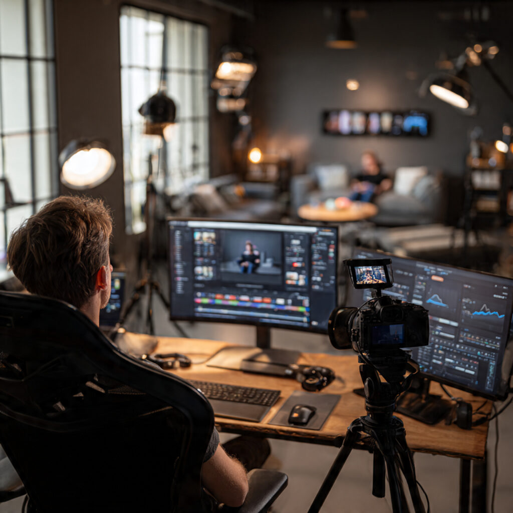 YouTube creator reviewing algorithm performance metrics and audience retention data in 2026 studio