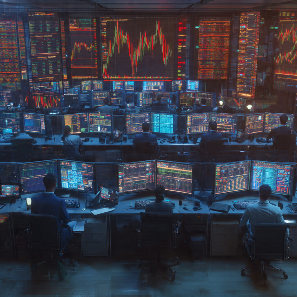 Investors reacting to crude oil price volatility on trading floor, April 2026 oil market decline