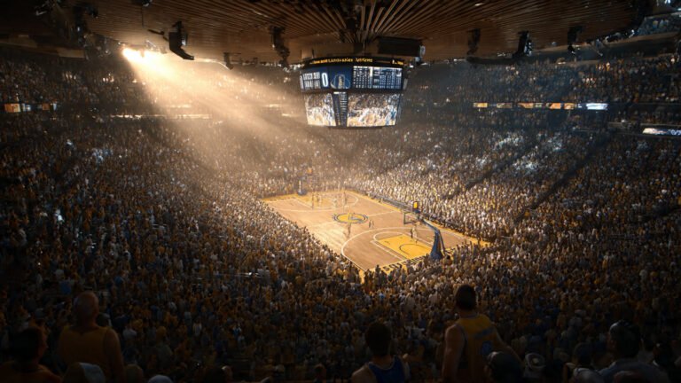NBA Playoffs 2026 elimination game action in packed arena under dramatic arena lighting