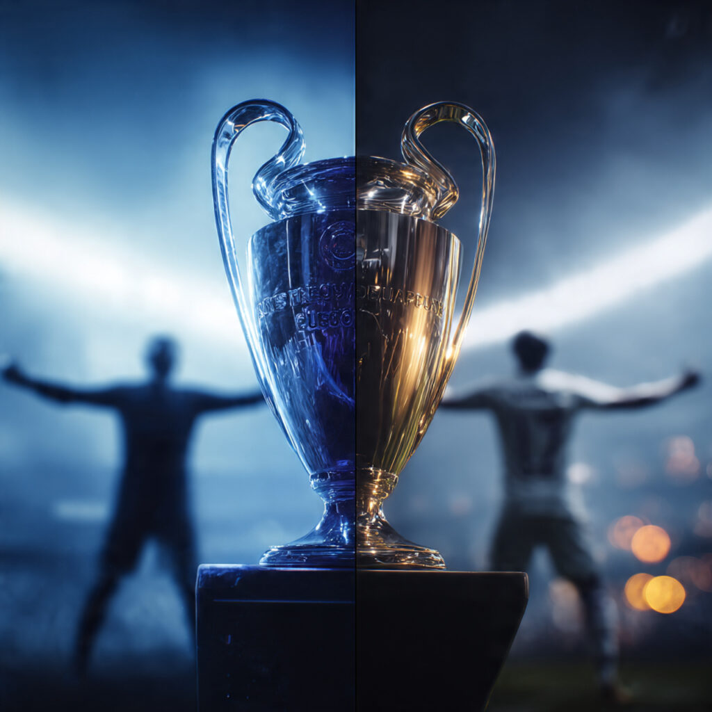 Champions League and Premier League trophy 2026 — clubs competing on two fronts in the title run-in