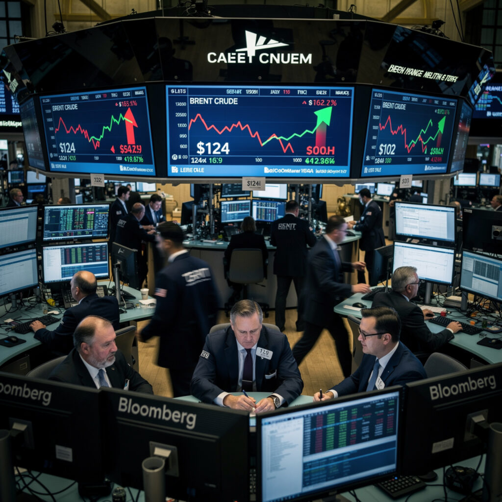 Global oil traders react to Brent Crude price crash after Strait of Hormuz reopening announcement April 2026