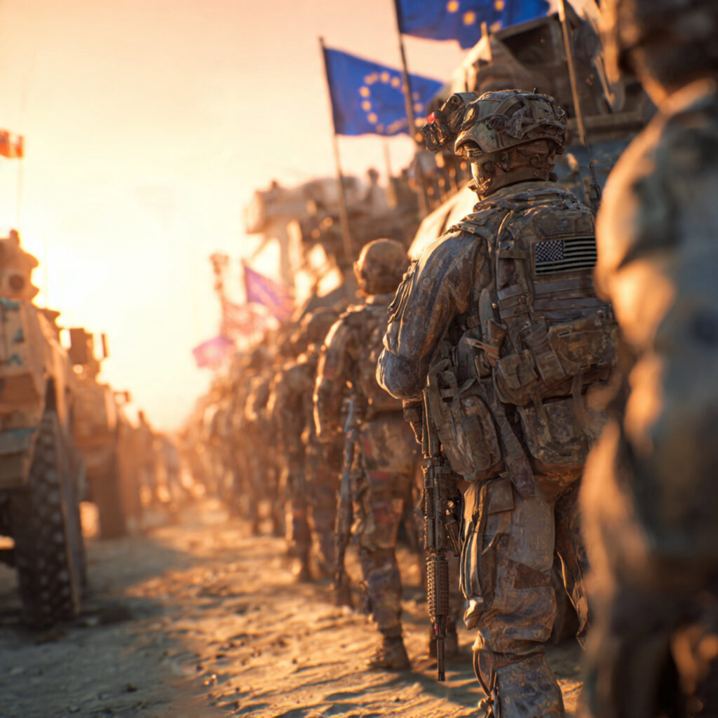 Multinational European soldiers from EU member states standing in formation representing the proposed EU Rapid Reaction Force 2026