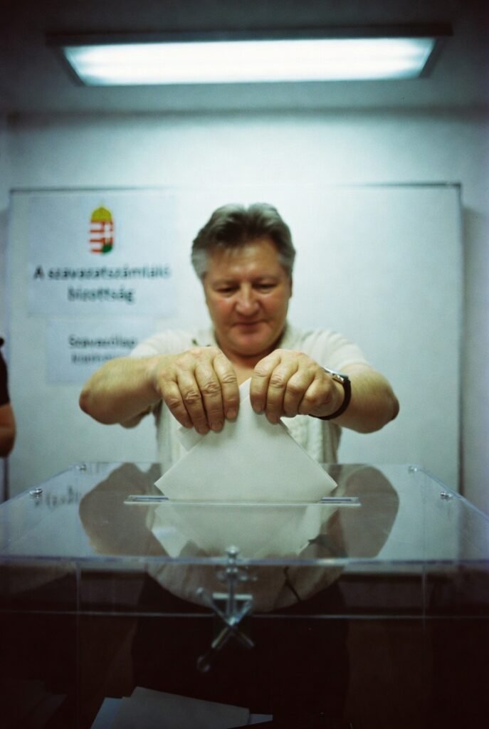 Hungarian voter casting ballot at polling station during the 2026 Hungary general election