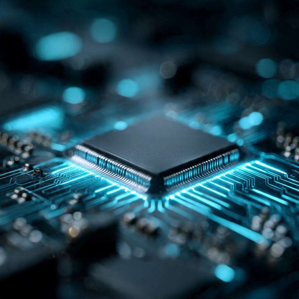 Close-up of a 3nm energy-efficient laptop processor chip in 2026