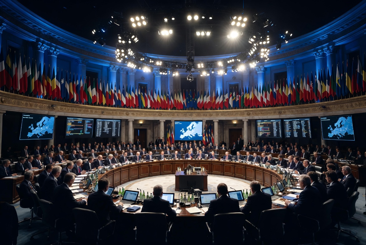 European leaders gathered at an emergency EU summit in Brussels in 2026 to debate defense spending and economic policy.