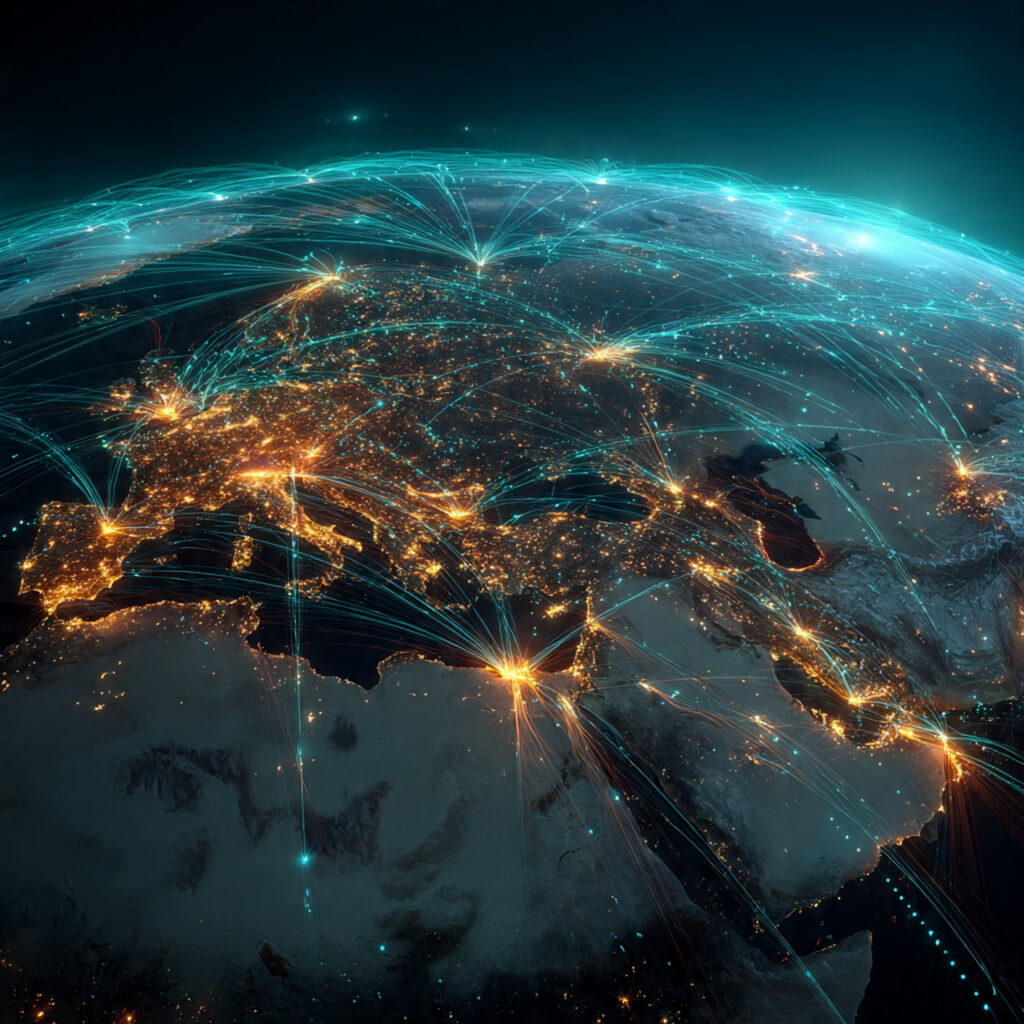 China's Digital Silk Road 2026 — 5G and AI infrastructure connecting Beijing to partner nations across Asia and Africa