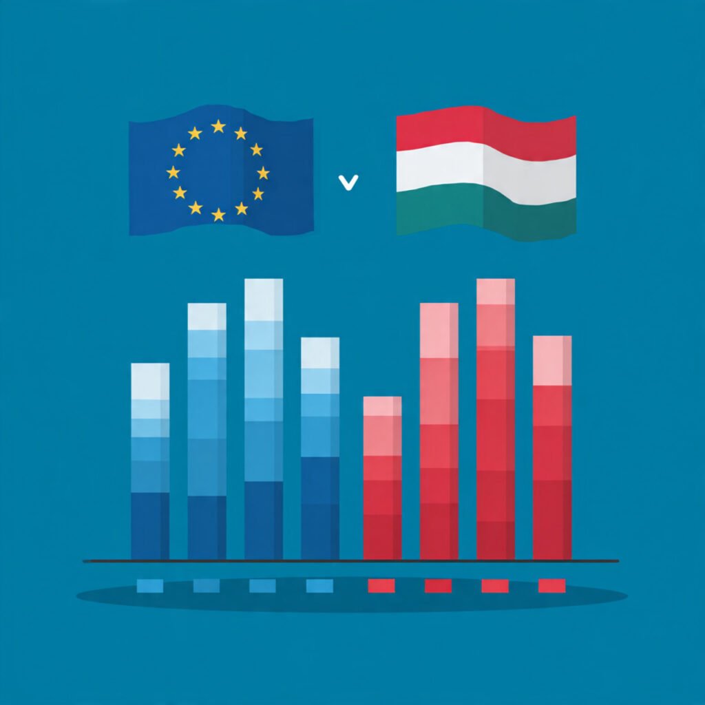 Poll comparison chart showing Fidesz versus opposition support in Hungary from 2022 to 2026