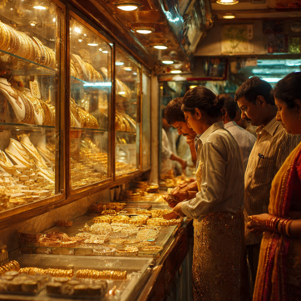 Customers buying gold jewelry and coins at an Asian gold market — retail gold demand 2026