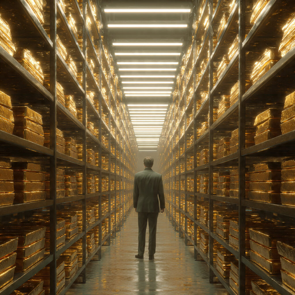Central bank official inspecting gold reserves in a secure vault — central bank gold buying 2026