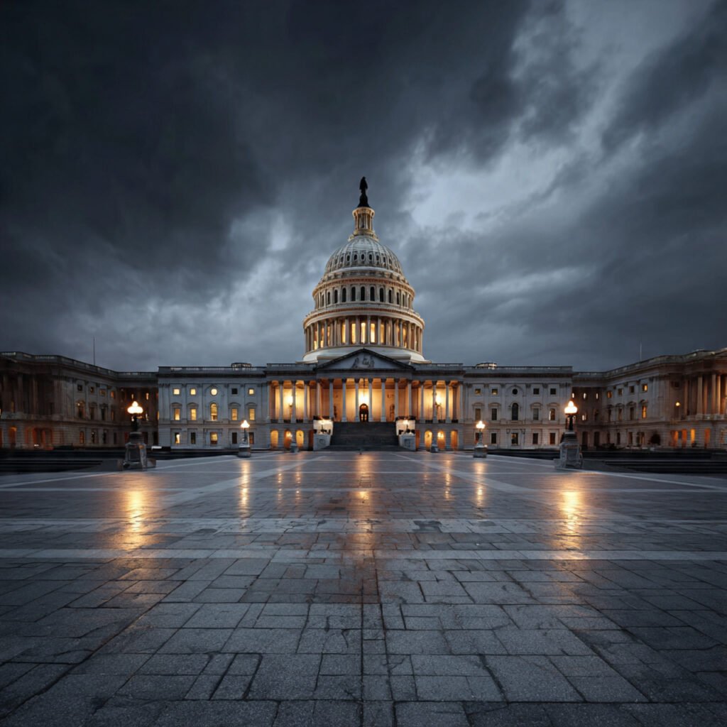 US Capitol building at dusk amid 2026 government shutdown budget negotiations in Washington DC