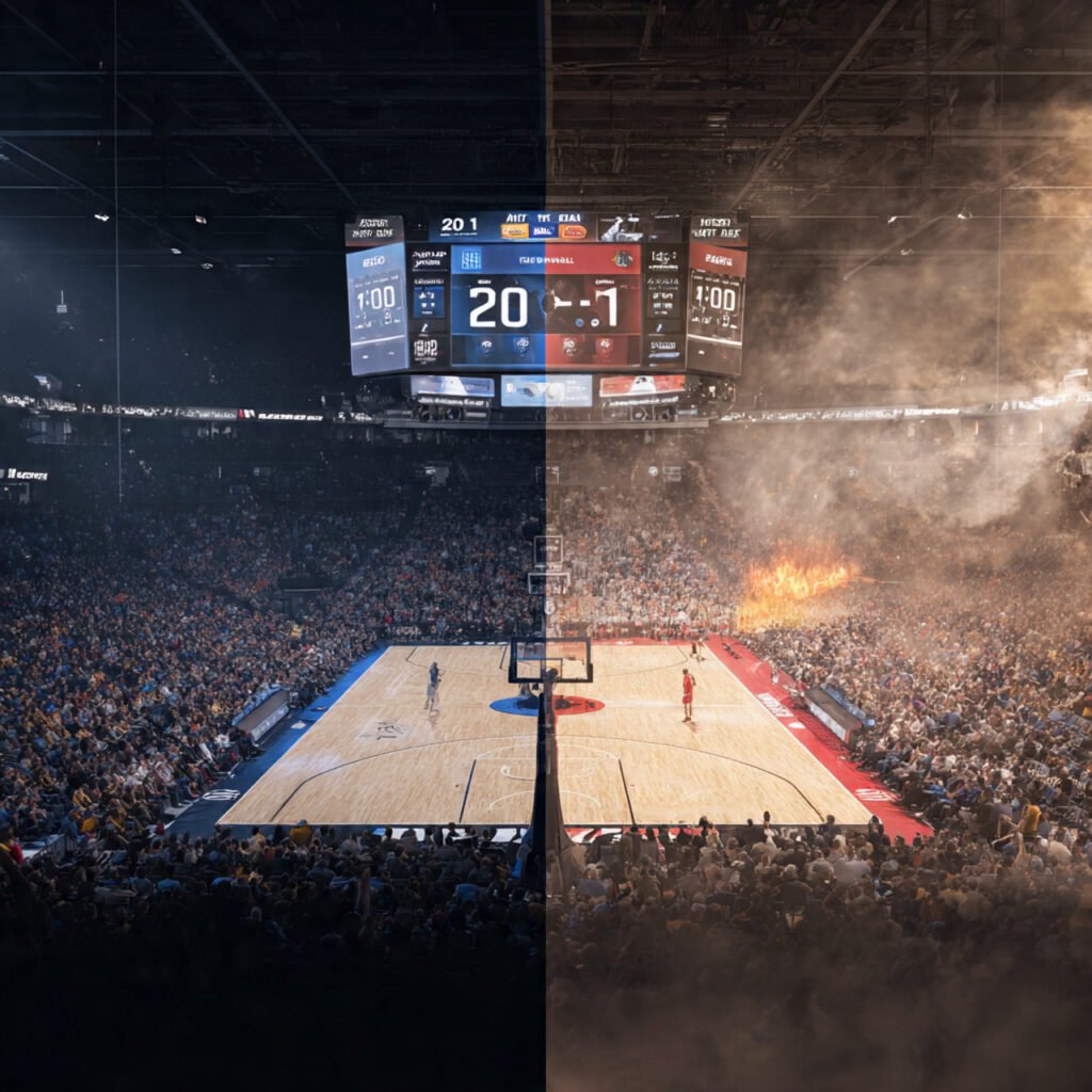 NBA scoreboard showing 2026 playoff comeback — team erases 20-point deficit in fourth quarter