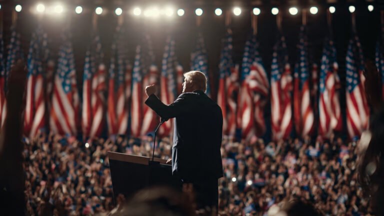 Donald Trump addressing supporters after Republican primary victories in 2026