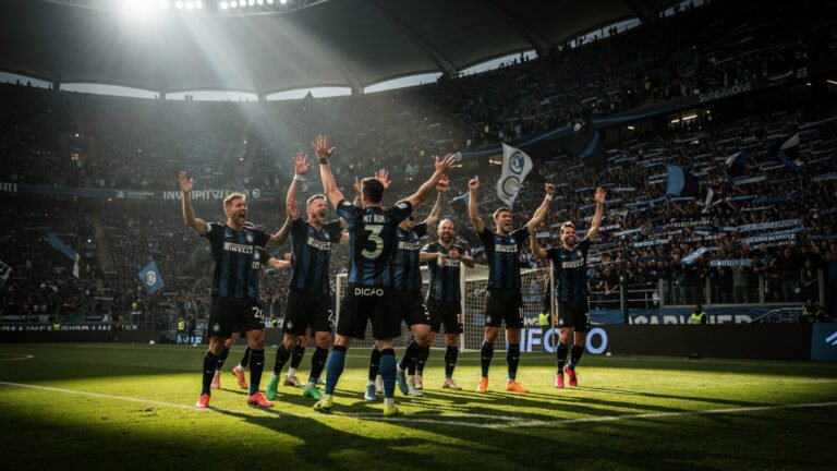 Inter Milan Title Charge 2026 celebration during Serie A match at San Siro stadium