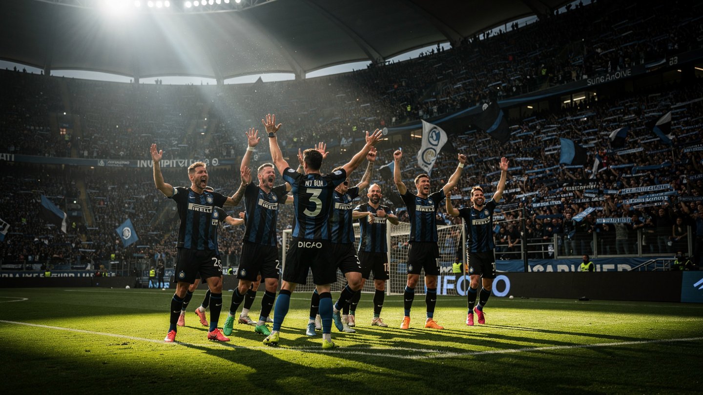 Inter Milan Title Charge 2026 celebration during Serie A match at San Siro stadium