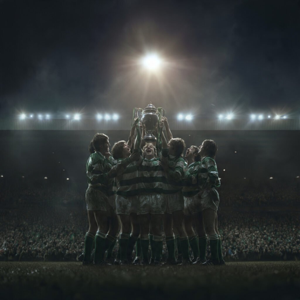 Celtic players celebrating 2026 league title win
