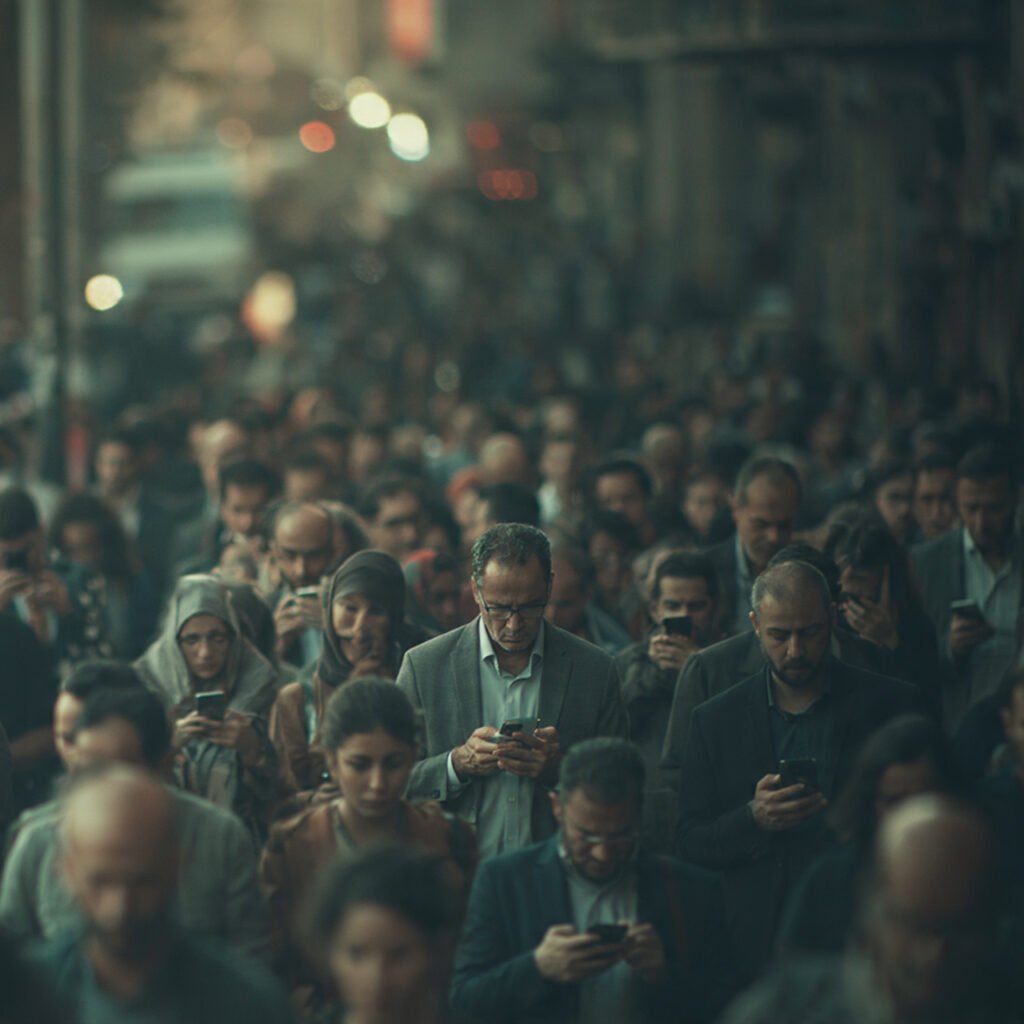 People reacting to Israel Iran war news on mobile phones