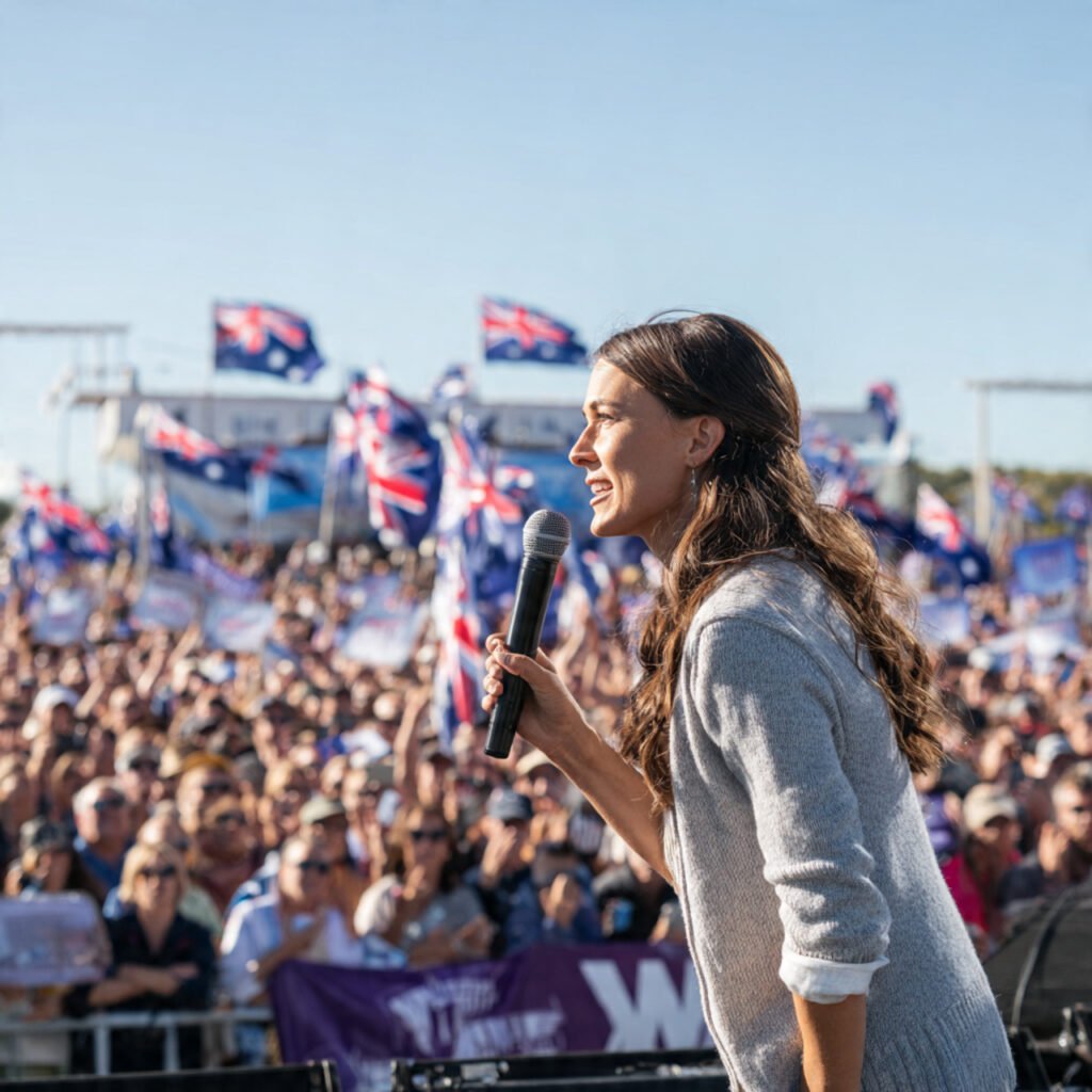 Political candidate speaking crowd campaign rally Australia