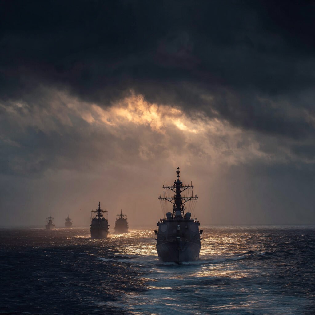 Military ships ocean tension geopolitical conflict