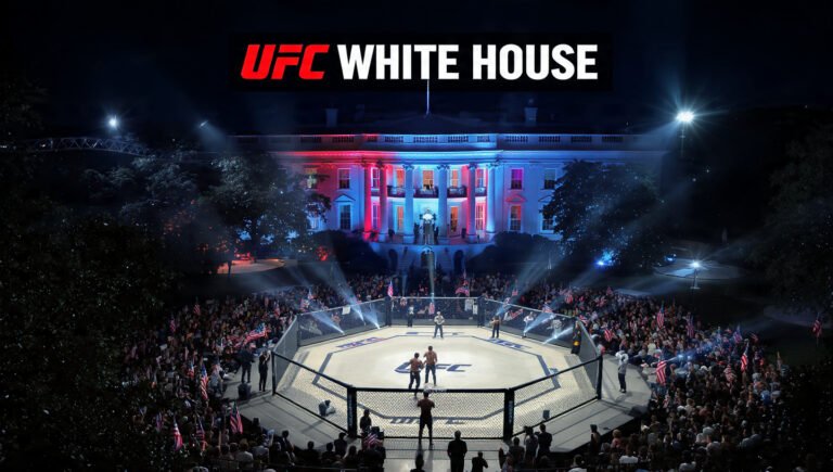 UFC octagon set up on the South Lawn of the White House for UFC Freedom 250 fight night on June 14 2026