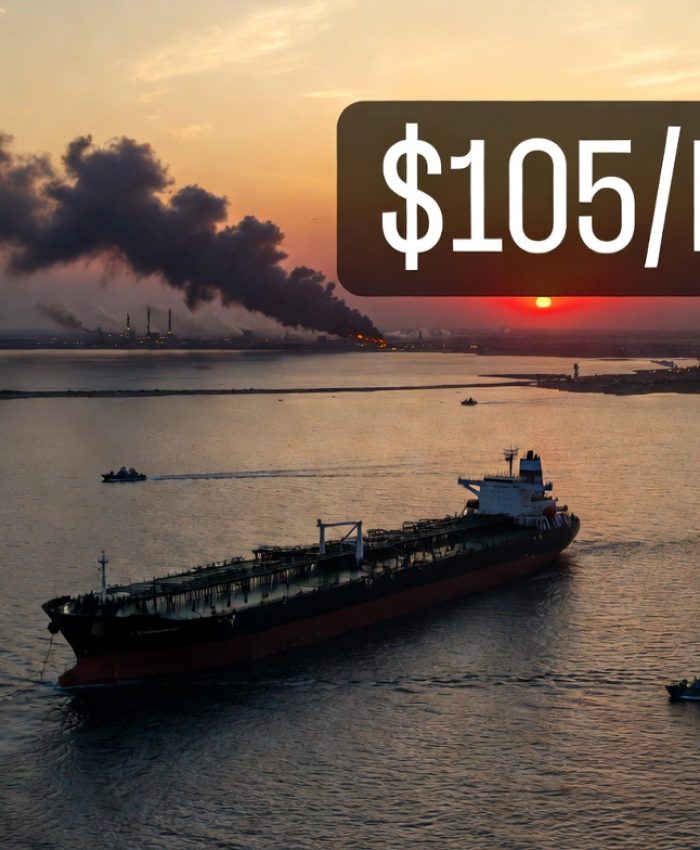 Oil tanker blocked in Strait of Hormuz during Middle East oil crisis 2026 with rising crude prices