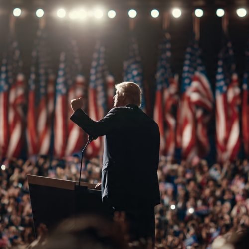 Donald Trump addressing supporters after Republican primary victories in 2026