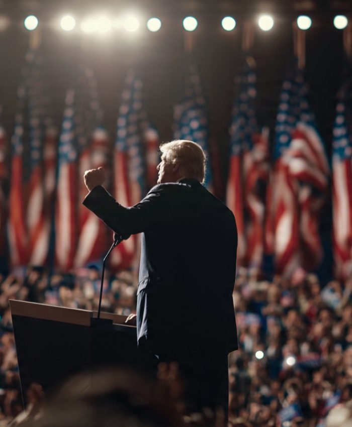 Donald Trump addressing supporters after Republican primary victories in 2026