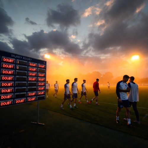 England injury crisis World Cup 2026 — England national team players leaving training at St George's Park with physio support, showing the squad fitness crisis facing Thomas Tuchel ahead of the FIFA World Cup in the United States