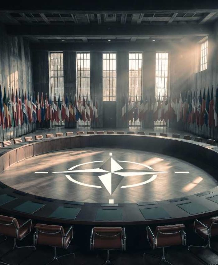 Empty NATO conference room in Brussels symbolizing the 2026 transatlantic alliance tensions between Europe and the United States