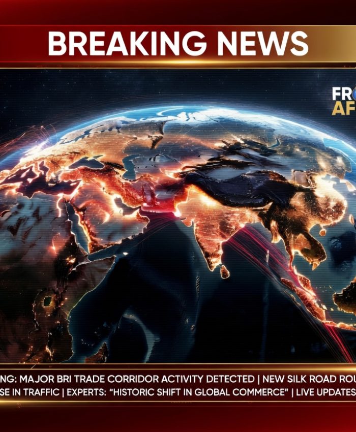 Cinematic map showing China's Belt and Road Initiative trade routes and global influence in 2026