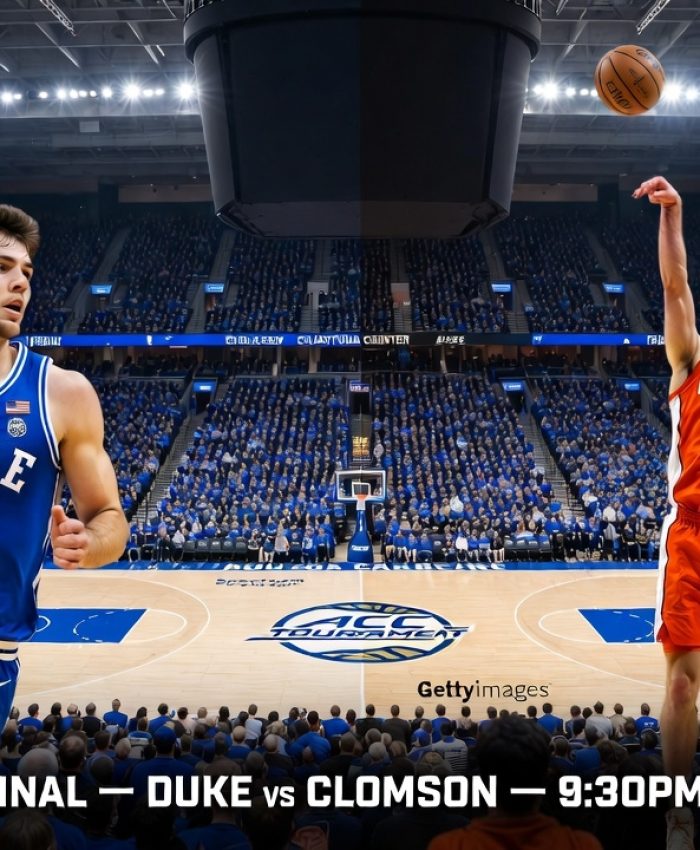 Duke Blue Devils vs Clemson Tigers ACC Tournament 2026 semifinal at Spectrum Center Charlotte packed with 19000 fans Friday March 14 2026 9:30pm ET ESPN2